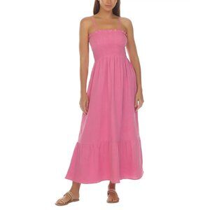 Raviya Maxi Swim Cover Up Dress Womens Size L Pink Smocked Bodice Skinny Strap